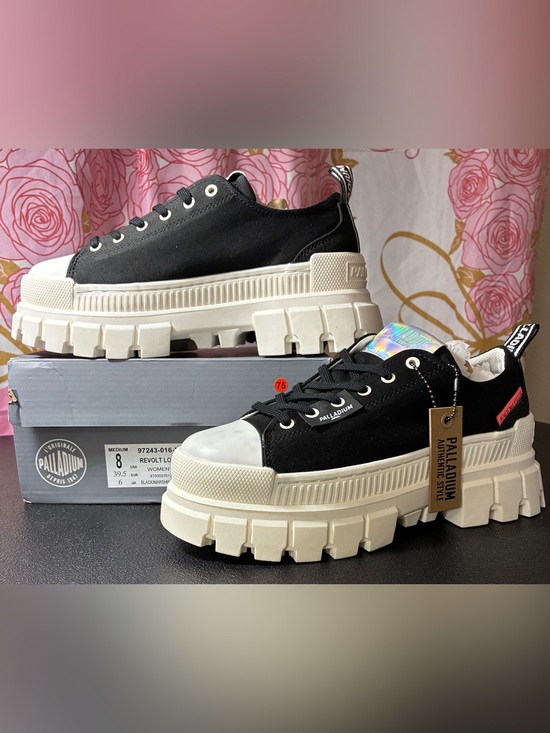 Palladium Shoes - Palladium Black Canvas Platform Revolt Low Sneakers with Cream Soles